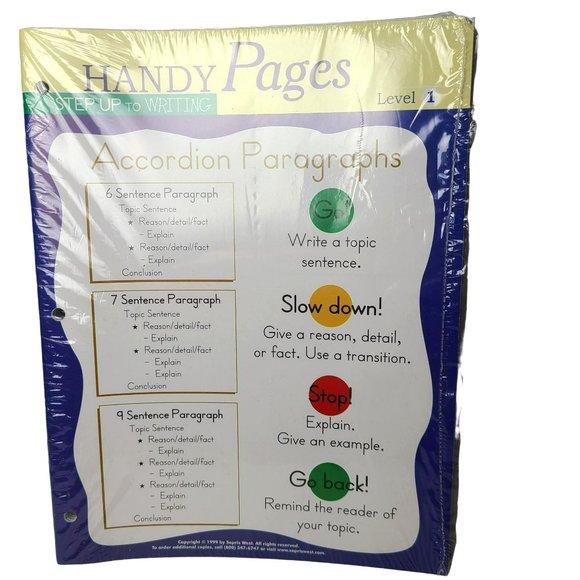 Pack (10) Handy Pages Step Up to Writing: Accordion Paragraphs, Level 1 (gr 7-9) - Picture 2 of 4